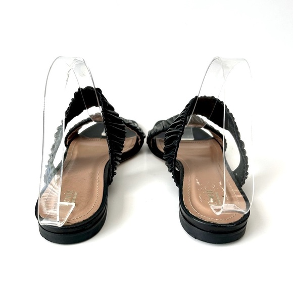Lewit Elena Black Leather Ruched Two Strap Flap Slide Sandals Size 39 / 8 - Picture 6 of 7